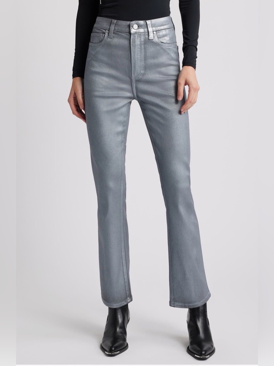 PAIGE Denim - NWT PAIGE Claudine Silver Shimmer Metallic Coated High Rise Flare Jeans